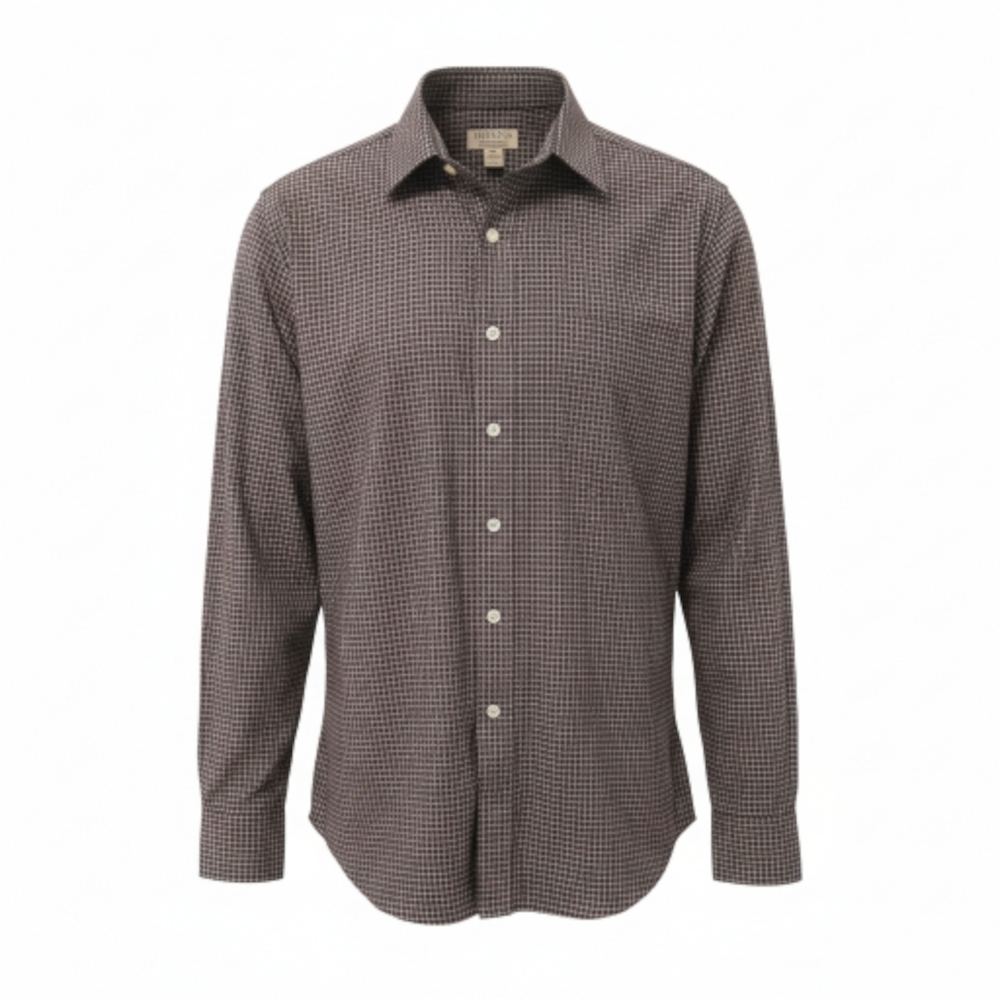 Merona Men's Maroon and Blue Checkered Button Up Shirt Medium Long Sleeve Casual